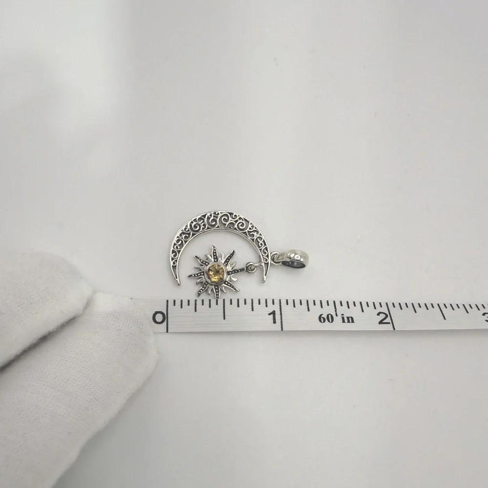 Genuine Citrine .925 Sterling Silver Moon Pendant - Picture 8 of 10
